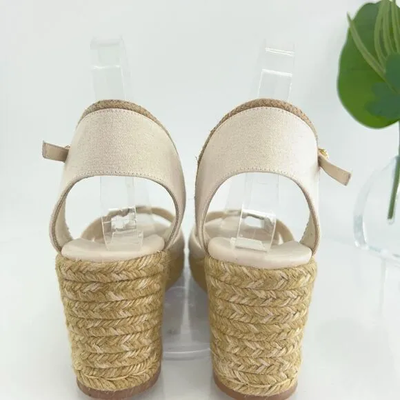 Stuart Weitzman Mirela II Women's Size 9 B Canvas Espadrille Wedge Sandals Ivory