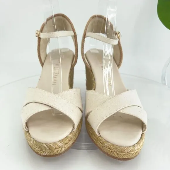 Stuart Weitzman Mirela II Women's Size 9 B Canvas Espadrille Wedge Sandals Ivory