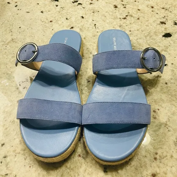 Stuart Weitzman Mykonos NWOB Women's Suede Espadrille Periwinkle Sandals Size 9