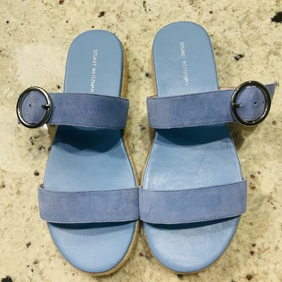 Stuart Weitzman Mykonos NWOB Women's Suede Espadrille Periwinkle Sandals Size 9
