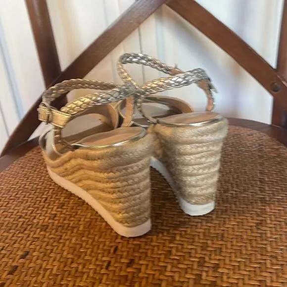 Stuart Weitzman Mykonos wedge silver metallic sandals size 6.5 $395!!