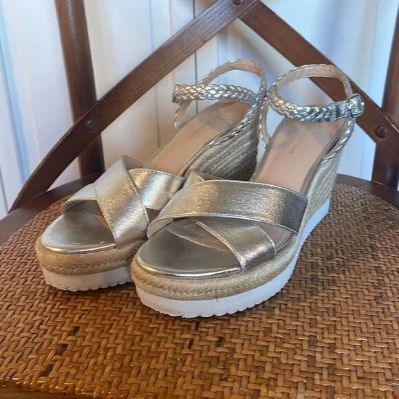 Stuart Weitzman Mykonos wedge silver metallic sandals size 6.5 $395!!