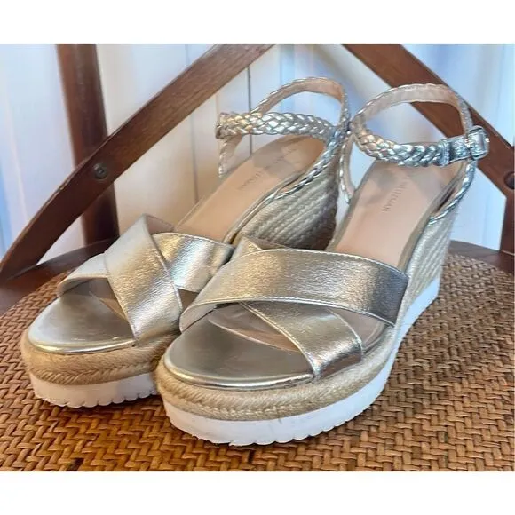 Stuart Weitzman Mykonos wedge silver metallic sandals size 6.5 $395!!