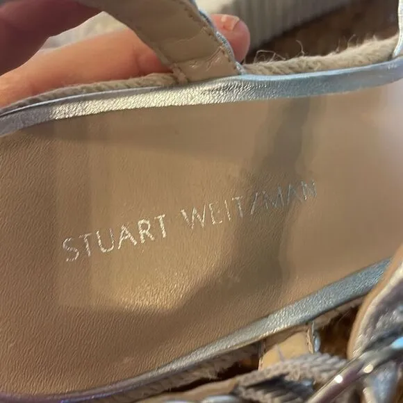 Stuart Weitzman Mykonos wedge silver metallic sandals size 6.5 $395!!