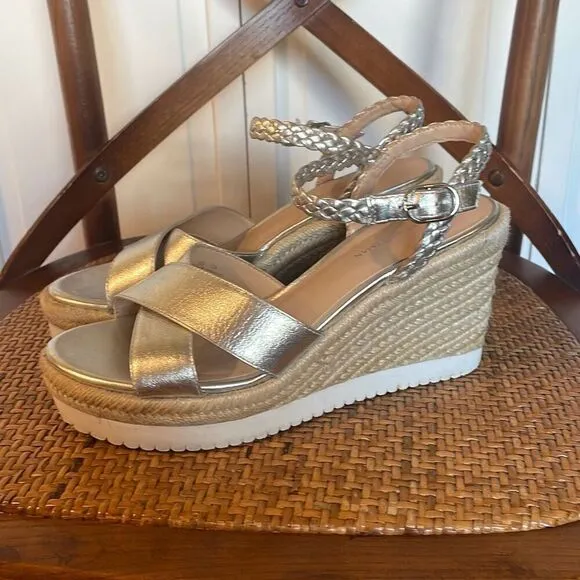 Stuart Weitzman Mykonos wedge silver metallic sandals size 6.5 $395!!
