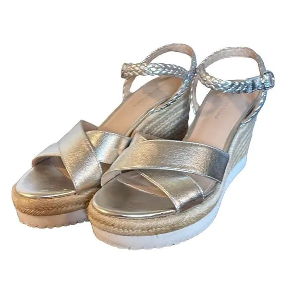 Stuart Weitzman Mykonos wedge silver metallic sandals size 6.5 $395!!