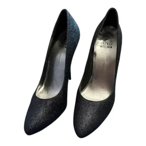 Stuart Weitzman Navy Dagger Mini Glitter 5” Heels with Pointed Toe and Stiletto