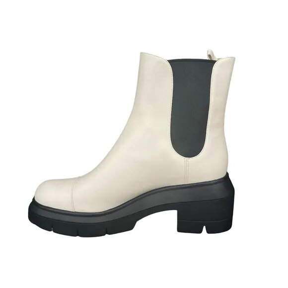 Stuart Weitzman Norah Chelsea Cream Leather Platform Boots, Size 10C WORN ONCE