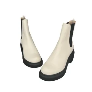 Stuart Weitzman Norah Chelsea Cream Leather Platform Boots, Size 10C WORN ONCE