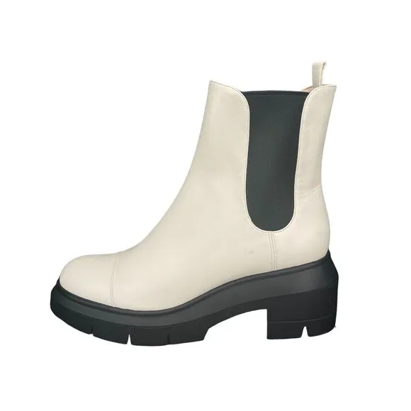 Stuart Weitzman Norah Chelsea Cream Leather Platform Boots, Size 10C WORN ONCE