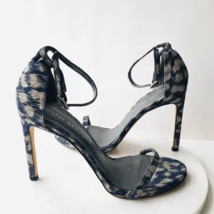 STUART WEITZMAN NUDIST Navy Blue Silver Galaxy Denim Heel Sandals