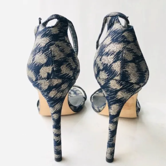 STUART WEITZMAN NUDIST Navy Blue Silver Galaxy Denim Heel Sandals