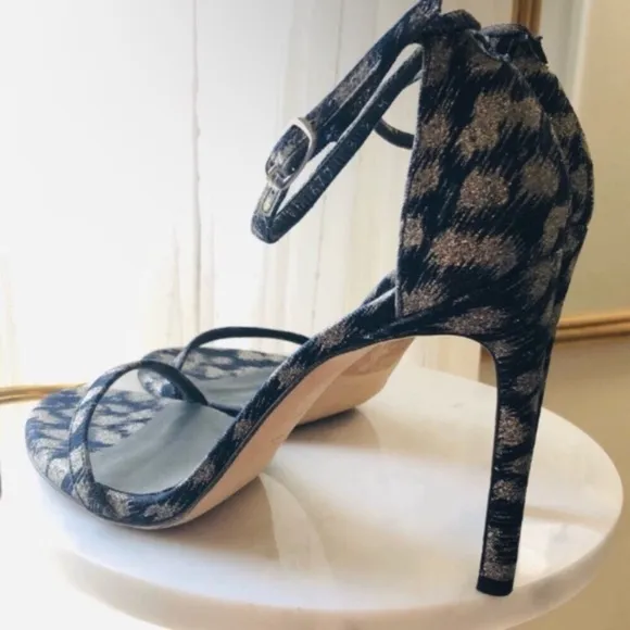 STUART WEITZMAN NUDIST Navy Blue Silver Galaxy Denim Heel Sandals