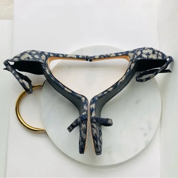 STUART WEITZMAN NUDIST Navy Blue Silver Galaxy Denim Heel Sandals