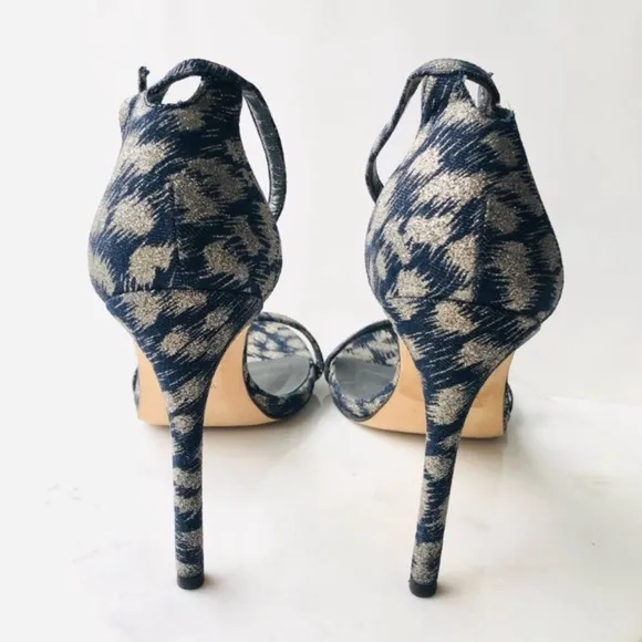 STUART WEITZMAN NUDIST Navy Blue Silver Galaxy Denim Heel Sandals