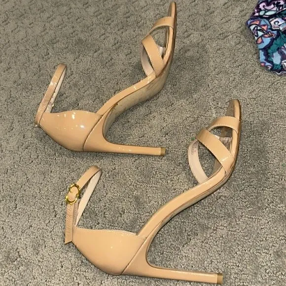 STUART WEITZMAN Nudist Song Patent Leather Stiletto Sandals Sz 8 GUC