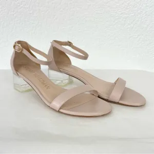 {Stuart Weitzman} Nudistcurve 35 Lucite Block Heel Sandals, Size 7