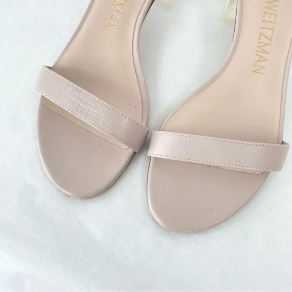 {Stuart Weitzman} Nudistcurve 35 Lucite Block Heel Sandals, Size 7