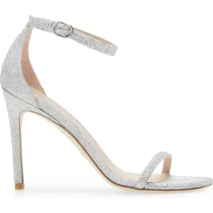STUART WEITZMAN Nudistcurve Ankle Strap Sandal SILVER CRYSTAL 9.5  (D4)