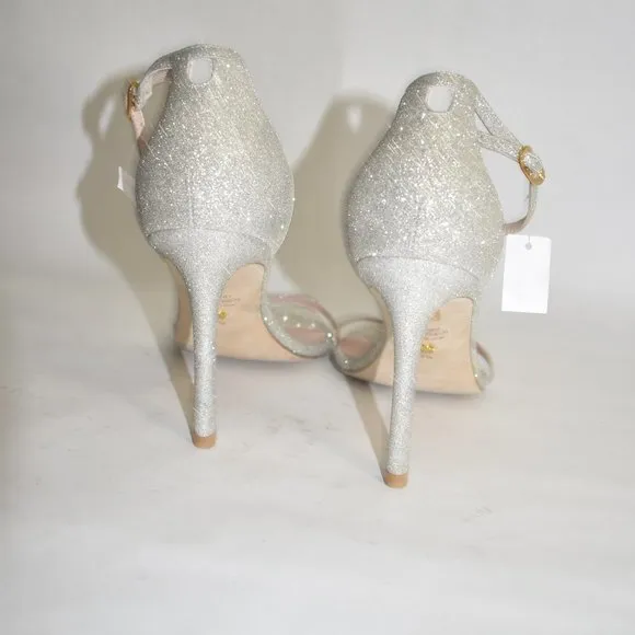 STUART WEITZMAN Nudistcurve Ankle Strap Sandal SILVER CRYSTAL 9.5  (D4)