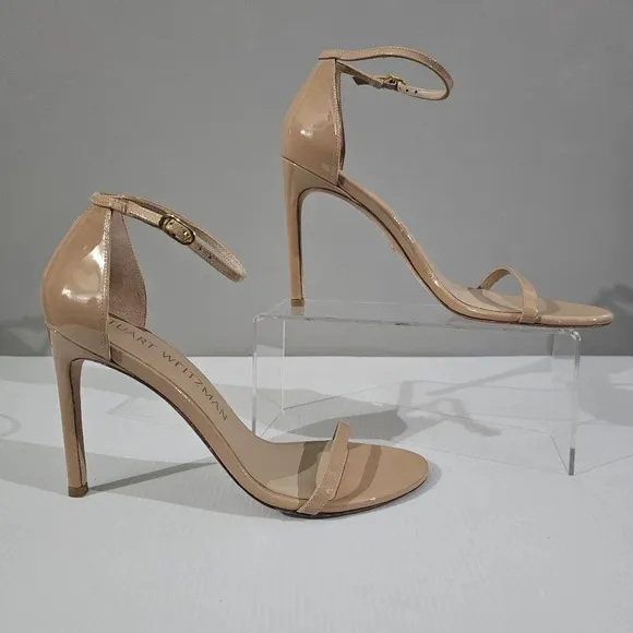 Stuart Weitzman Nudistsong Heel Ankle Strap Sandal Adobe Tan Leather Size 10