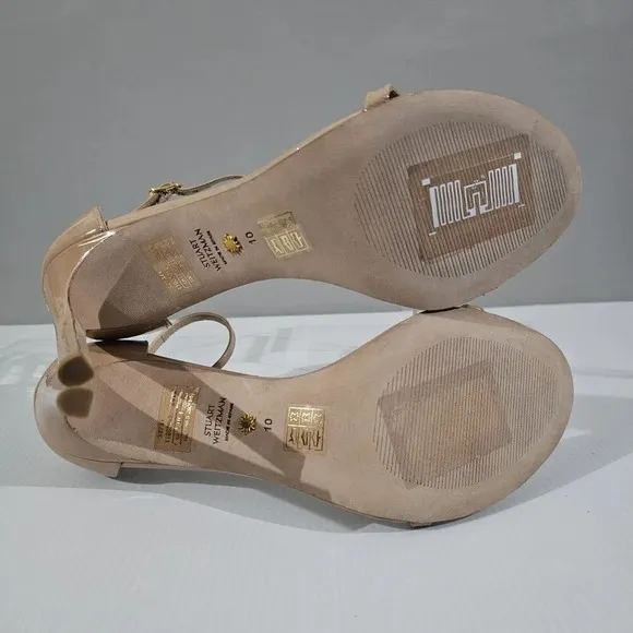 Stuart Weitzman Nudistsong Heel Ankle Strap Sandal Adobe Tan Leather Size 10