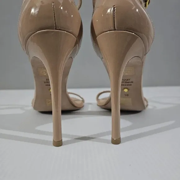Stuart Weitzman Nudistsong Heel Ankle Strap Sandal Adobe Tan Leather Size 10