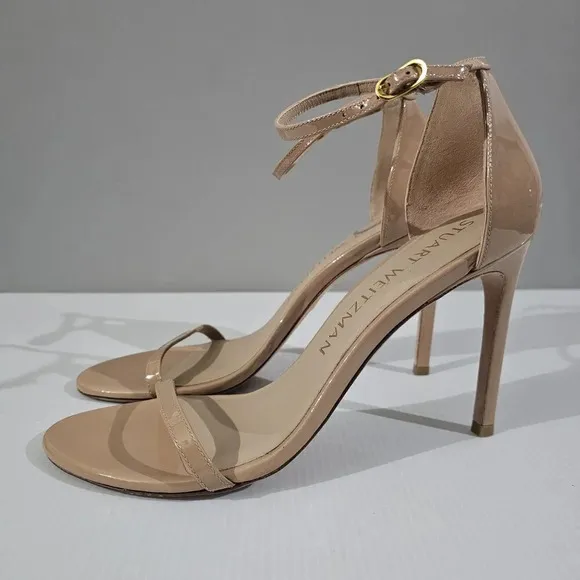 Stuart Weitzman Nudistsong Heel Ankle Strap Sandal Adobe Tan Leather Size 10