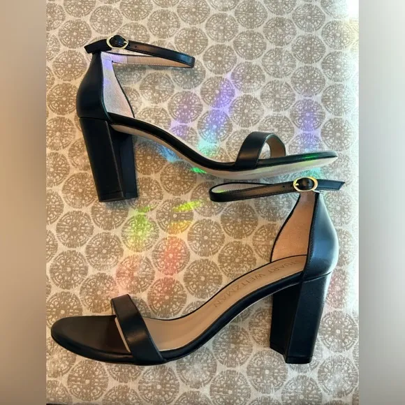 Stuart Weitzman NWOT Black Leather NearlyNude Strap Sandal Size 10