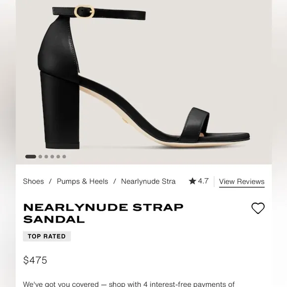 Stuart Weitzman NWOT Black Leather NearlyNude Strap Sandal Size 10