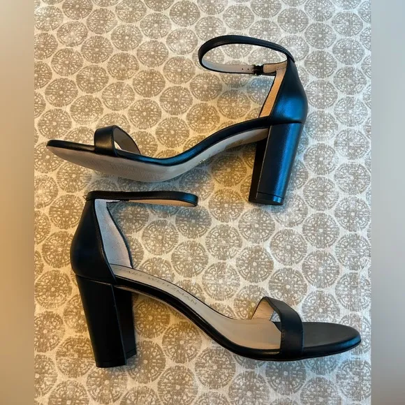 Stuart Weitzman NWOT Black Leather NearlyNude Strap Sandal Size 10
