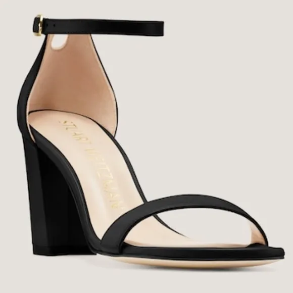 Stuart Weitzman NWOT Black Leather NearlyNude Strap Sandal Size 10