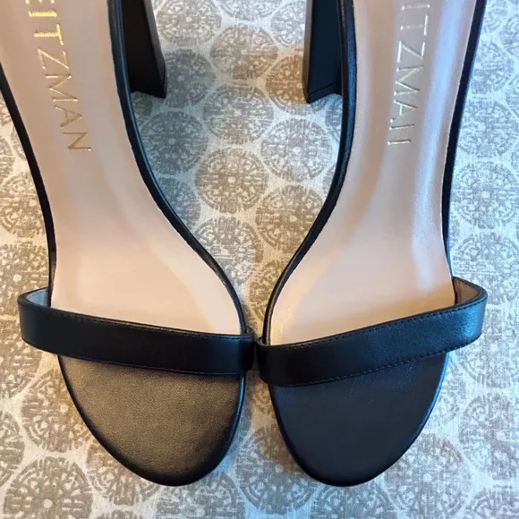 Stuart Weitzman NWOT Black Leather NearlyNude Strap Sandal Size 10