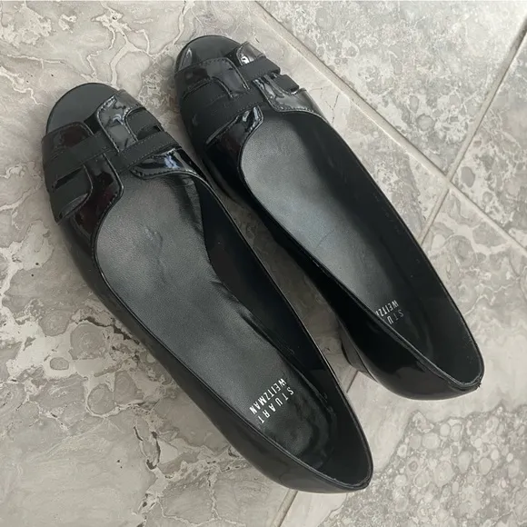 Stuart Weitzman One Day Pump, Peep-Toe Wedge Shoes Black Size 8M In Original Box