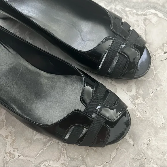 Stuart Weitzman One Day Pump, Peep-Toe Wedge Shoes Black Size 8M In Original Box
