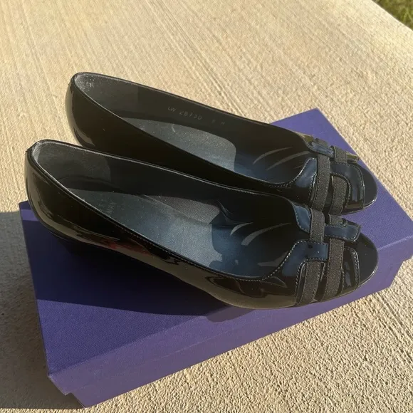 Stuart Weitzman One Day Pump, Peep-Toe Wedge Shoes Black Size 8M In Original Box