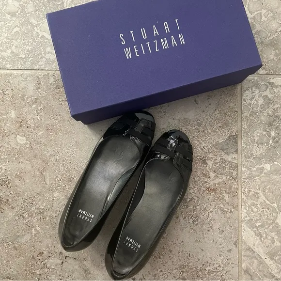 Stuart Weitzman One Day Pump, Peep-Toe Wedge Shoes Black Size 8M In Original Box