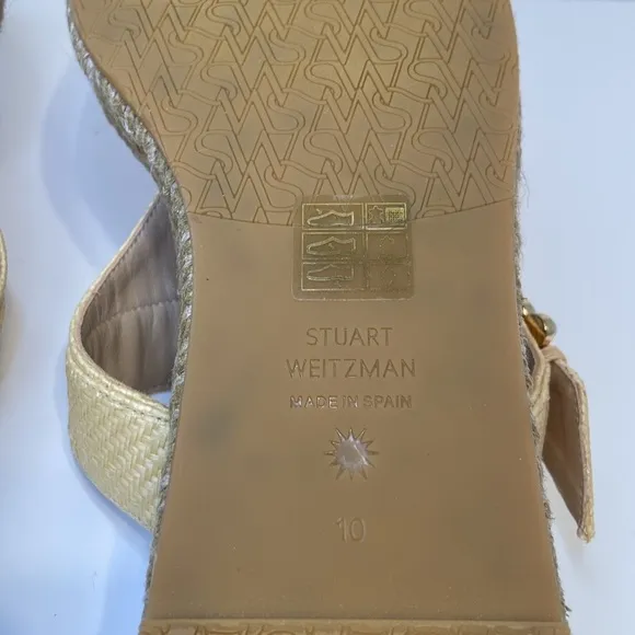 Stuart Weitzman Pearl Buckle Natural Espadrille Sandals Size 10