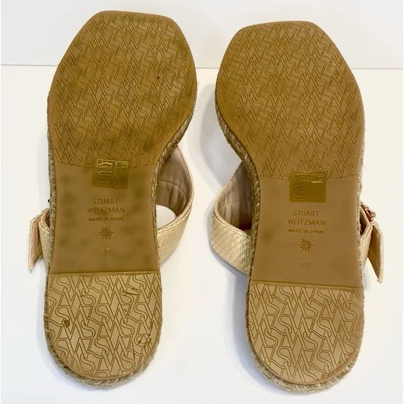 Stuart Weitzman Pearl Buckle Natural Espadrille Sandals Size 10
