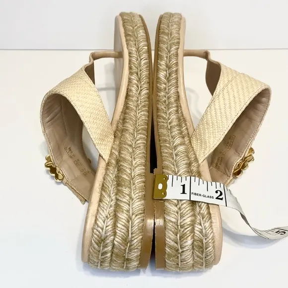 Stuart Weitzman Pearl Buckle Natural Espadrille Sandals Size 10