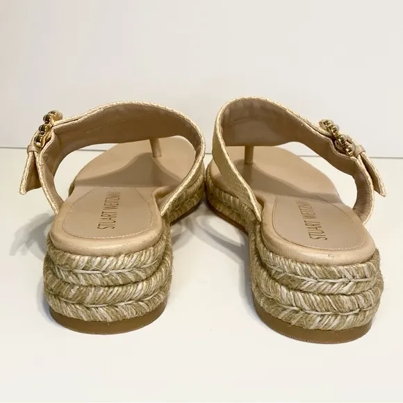 Stuart Weitzman Pearl Buckle Natural Espadrille Sandals Size 10