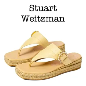 Stuart Weitzman Pearl Buckle Natural Espadrille Sandals Size 10