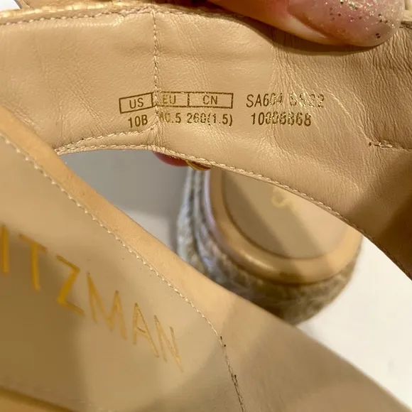 Stuart Weitzman Pearl Buckle Natural Espadrille Sandals Size 10