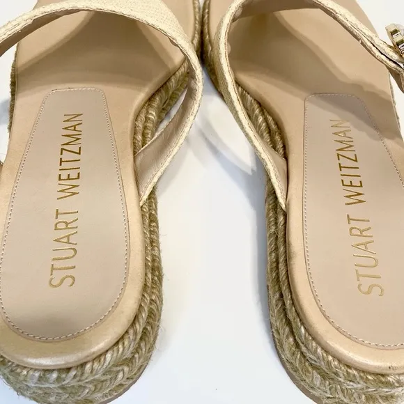 Stuart Weitzman Pearl Buckle Natural Espadrille Sandals Size 10