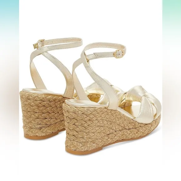 STUART WEITZMAN Playa Espadrille Knot Wedge Sandal Gold Natural 7