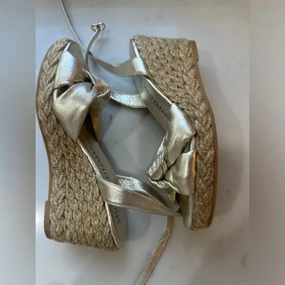 STUART WEITZMAN Playa Espadrille Knot Wedge Sandal Gold Natural 7