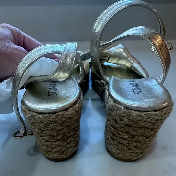 STUART WEITZMAN Playa Espadrille Knot Wedge Sandal Gold Natural 7