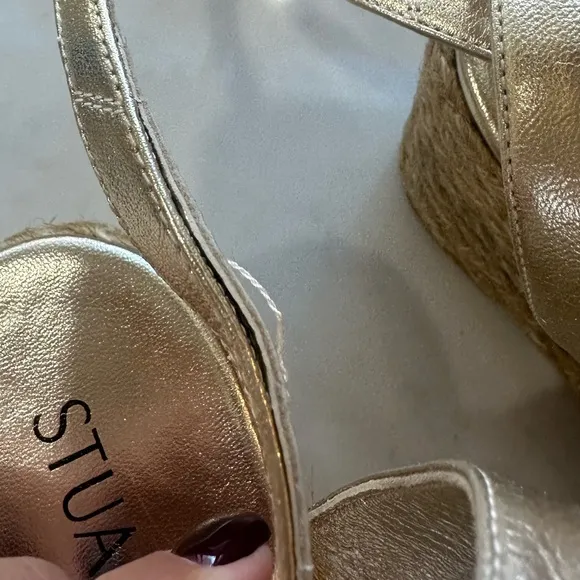 STUART WEITZMAN Playa Espadrille Knot Wedge Sandal Gold Natural 7