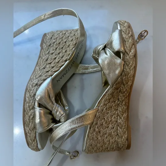 STUART WEITZMAN Playa Espadrille Knot Wedge Sandal Gold Natural 7