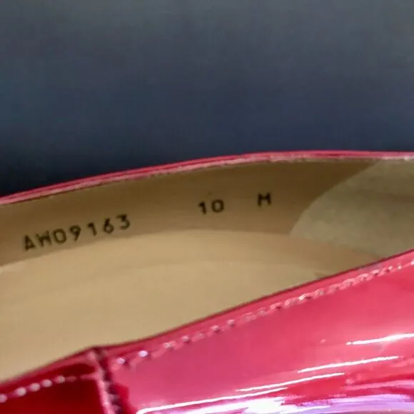 Stuart Weitzman Red Patent Leather Open Toe Pump Gold Stiletto Heel Women 10 M